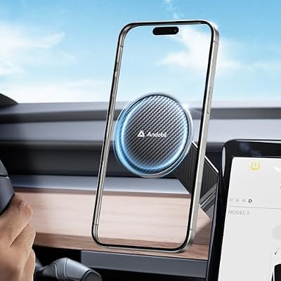 andobil Upgrade Tesla Phone Mount [Strong Magnet & Foldable] MagSafe Car Mount for Tesla New Model Y Juniper Model 3, 360° Adjustable Tesla Phone Holder fits iPhone 17 16 15 Pro Max, Tesla Accessories