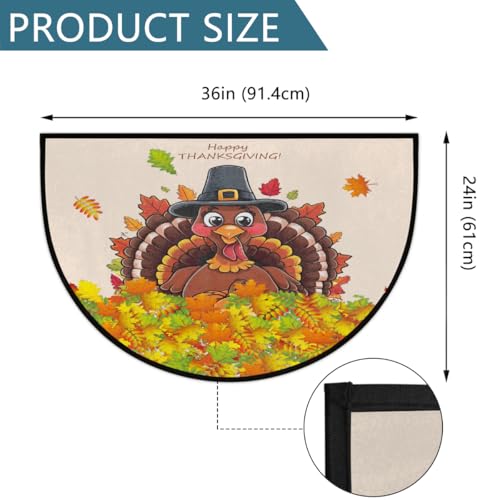Image of cfpolar Half Round Door Mat Thanksgiving Turkey Autumn Non-Slip Semi Circle Area Rug Washable Half Moon Hearth Rugs for Indoor Outdoor Bathroom Kitchen Patio Runner Mat Laundry Room Home Decoration