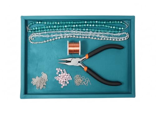 Image of Velvet Jewellery Display & Beading Tray | 12 x 9 Inch Organizer Tray for Necklaces, Bracelets, Cosmetics & Craft Storage | Soft Velvet Finish, Durable & Multipurpose (Pack of 1) (Rama Green)