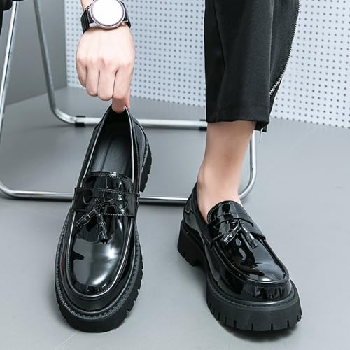 Men's Fashion Chunky Platform Penny Loafers Luxury Round Toe Slip-On Dress Shoes with Non-Slip Lug Sole for Business Work and Daily Casual Wear Sizes 6-142