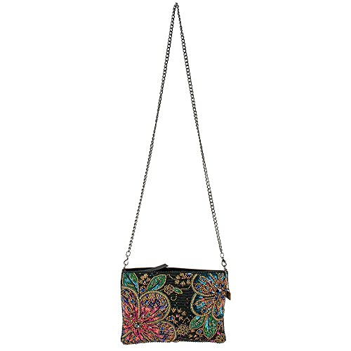 Mary Frances Wanderlust Beaded Floral Crossbody Clutch Leather Handbag, Multi #TOP5