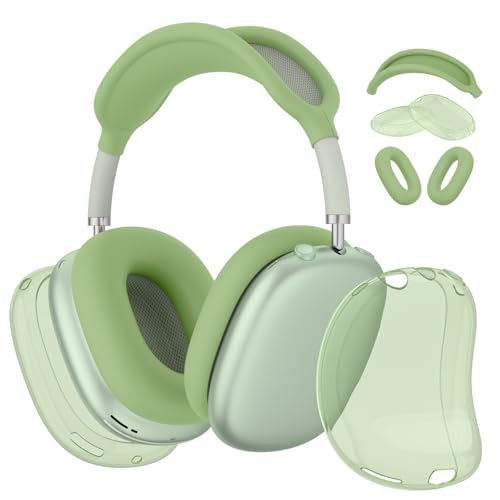 Image of Tobfit Silicone Case Cover for AirPods Max Headphones, Soft Clear TPU Anti-Scratch Ear Pad /Ear Cups /Headband Cover for AirPods Max, Sweat-Proof Transparent Protector Accessories,Green