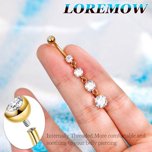 14G G23 Pure Titanium Dangle Belly Button Rings for Women Dangling Belly Ring Curved Barbell Internally Threaded Navel Rings CZ Navel Piercing Jewelry4