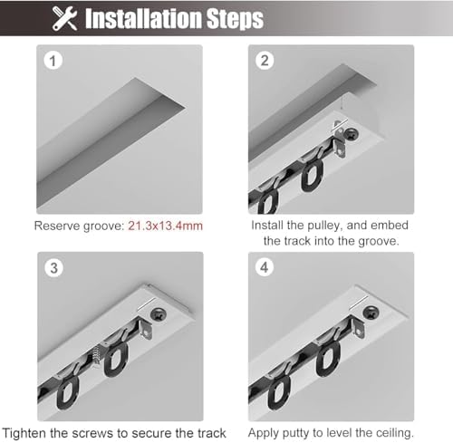 Silent Curtain Tracks Set - Ceiling-Mounted Invisible Curtain Rail for Room Dividers, Ideal for Home, Office, Hospital - 160cm/5.2ft (2 x 80cm) - White