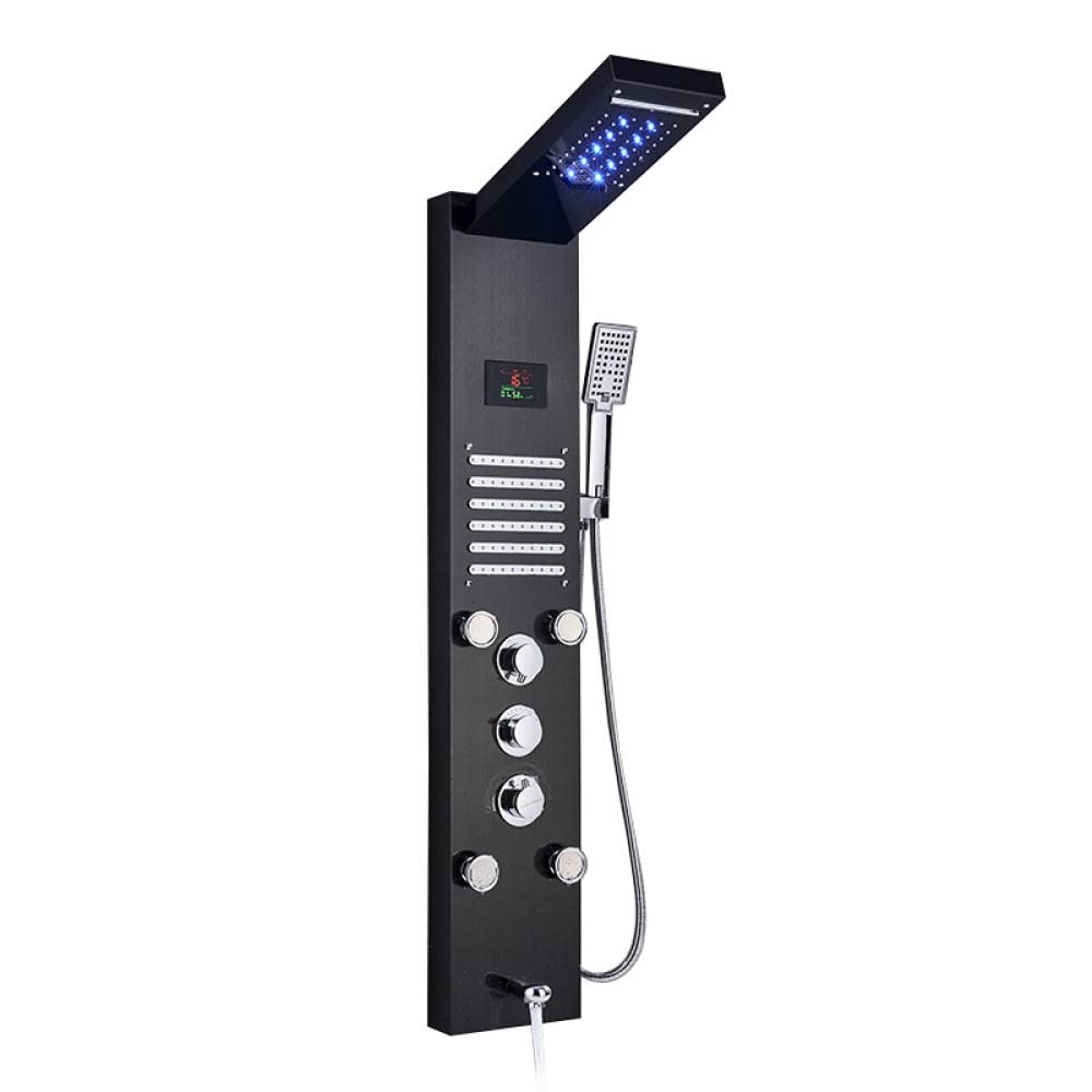 Łazienka bateria prysznicowa LED panel prysznicowy kolumna wanna kran mieszający z prysznicem ręcznym ekran temperatury (czarny B)