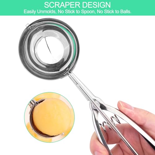 3 Pezzi Cucchiaio per Gelato, Porzionatori da Gelato in Acciaio Inox, Paletta per Gelato con Grilletto, Dosatore Gelato per Gelato 4 cm, 5 cm, 6 cm per Palla Gelato, Cottura, Palla Melone - immagine 5