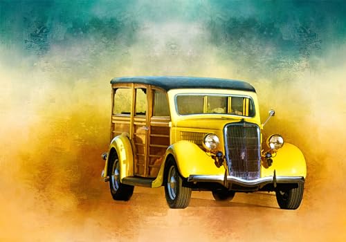 Vintage Woody Wagon Fabric Panel - TVC-010 - Panel Size is 20” X 14”, Quality Quilting Cotton