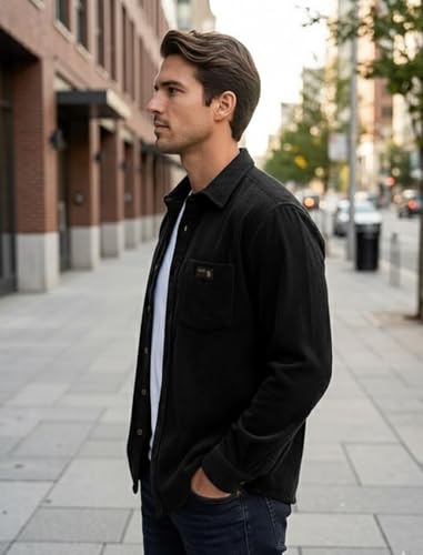 Image of IndoPrimo Men's Corduroy Shirt | Premium Ribbed Full Sleeve Casual Overshirt | Button-Down Solid Shirt with Chest Pocket | Regular Fit