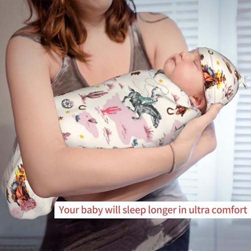 Image of Personality Pink Western Newborn Swaddling Blanket Beanie Hat Funny Blanket Sleeping Bag New Born Sleep Sacks for Boys Girls