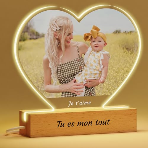 Voryusmer Lampe Personnalisée avec Photo et Texte - Veilleuse Cœur Cadeau Personnalisé Homme...