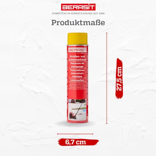 BERASIT Markierungsspray Bodenmarkierung, professioneller Straßen- und Linienmarkierer, per Hand oder mit Markierwagen nutzbar, wetterbeständig, schnell trocknend, 600 ml, Versandeinheit=1 Dose (gelb)