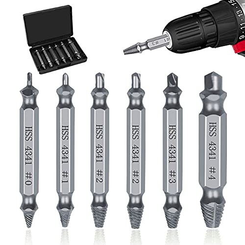 Schraubenausdreher Set,6 Stück Beschädigte Schraube Entferner Extraktor Set, Leicht Entfernen Beraubt oder Beschädigt Schrauben,Hergestellt aus HSS 4341,Härtegrad 62-63HRC Cover