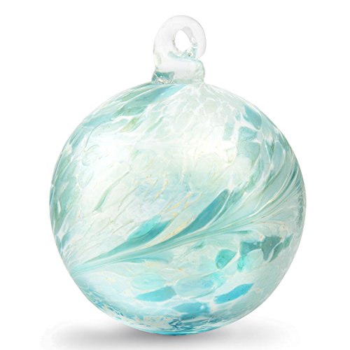 Friendship Ball Aqua/White Iridescent 2.5 Inch Kugel Witch Ball by Iron Art Glass Designs