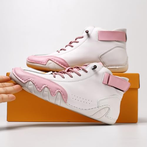 Unisex Vintage Style Soft Sole Outdoor High Top Flats Stitched Design Comfortable Walking and Hiking Shoes Lace Up Ankle Boots for Women2