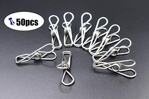 Fgen 50Pcs Mini Clip 1.7-Inch Stainless Steel, Clothesline, Bag Seal, Paper Clip, Clip Socks, Etc. #TOP2