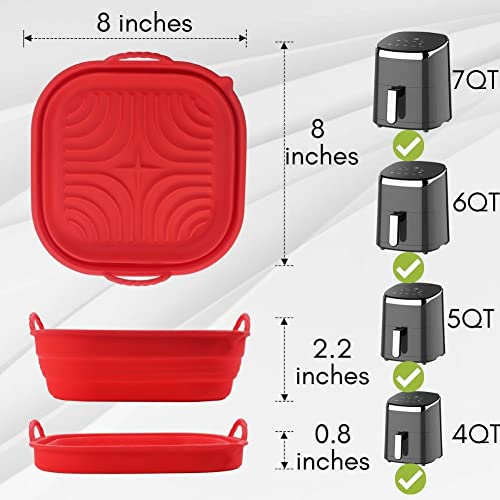 Set Of 2 Air Fryer Silicone Liners, Weenkilly Fold-Able Square Silicone Air Fryer Liners, 8.0” Thickened Reusable Air Fryer Silicone Liners For 4-7 Qt Air Fryer,Silicone Air Fryer Accessories #TOP6