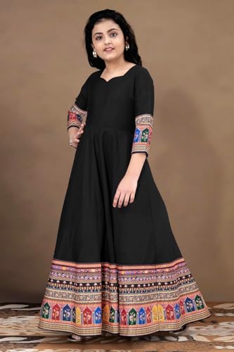 Image of Cotton Silk Long Anarkali Kurta for Girls