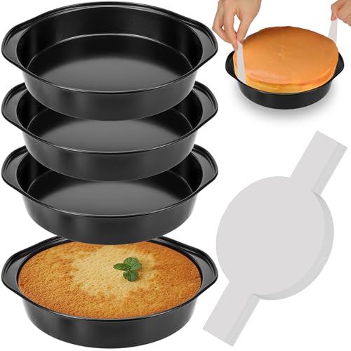 8 Inch Cake Pan, Nonstick 4 Pack Round Cake Pans with 100PCS Pre-cut Parchment Paper for Birthday...