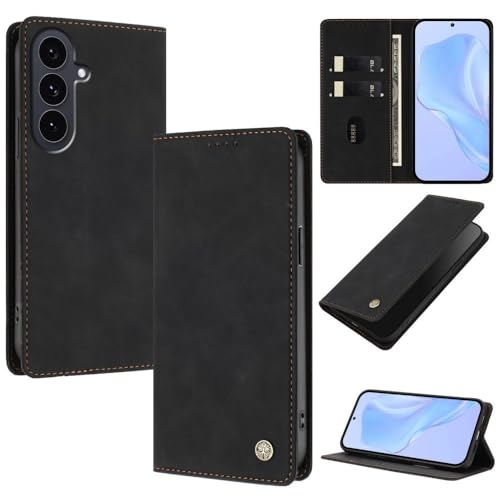 Housse cuir Galaxy S24 Plus haut de gamme noir au style rétro chic et finitions coutures