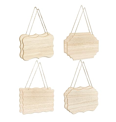 8 Pack Unfinished Wood Signs with Jute Hanging Unpainted Wooden Plaques for Homemade Crafts 4 Styles Assorted (6 x 9 in) by Cregugua - Used condition - US$17.09