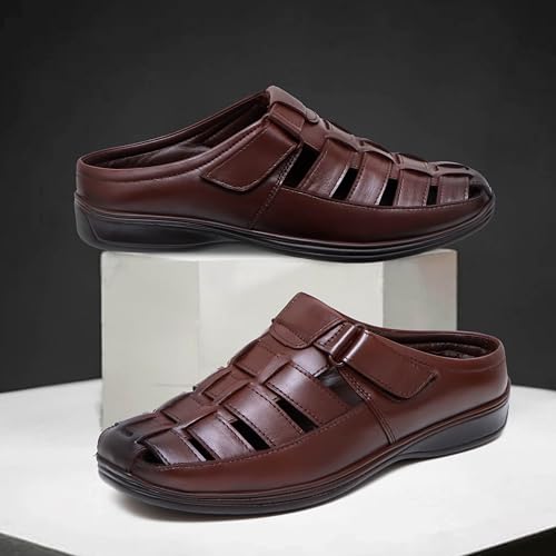 Image of Freesia Genuine Leather Back Open Half Backless Sandals for Men