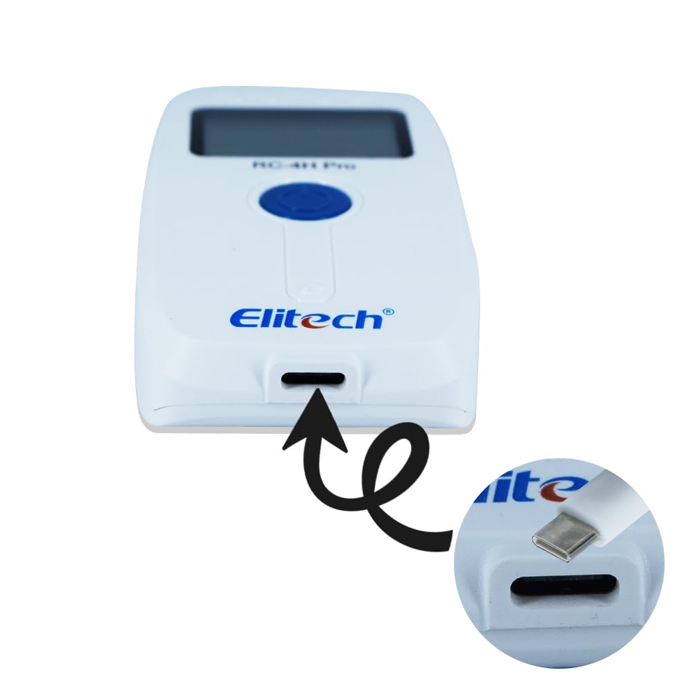Bottom view of Elitech RC-4H Pro data logger showing the USB Type-C port.