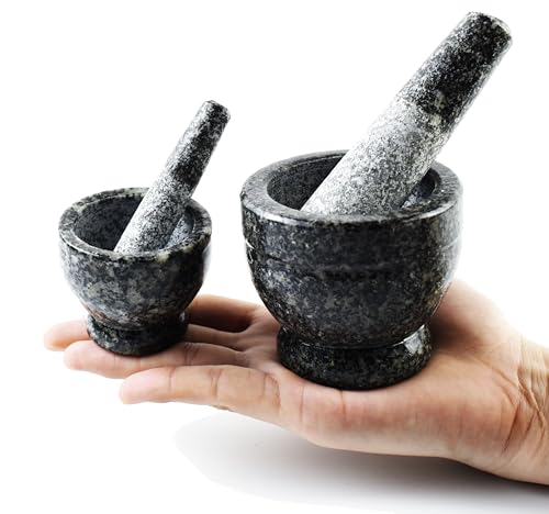 Juego de 2 piezas de mortero y mortero de granito, molinillo en miniatura para hierbas, especias asiáticas y semillas para chefs tailandeses, chinos, indios y cocineros caseros, regalo creativo (gris