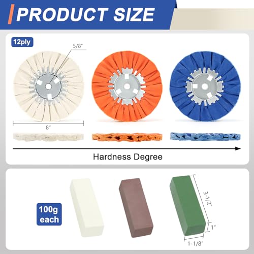 Image of 8 Airway Buffing Wheel Kit Polishing Wheel and Polishing Compound for Angle Grinder 8 inch in Diameter 5 /8 inch in Arbor Hole Aluminum Metal Buffing Wheels Kit 6 Pcs
