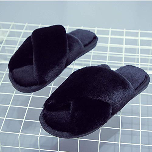 Women's Soft Plush Lightweight House Slippers Non Slip Cross Band Slip On Open Toe Cozy Indoor Outdoor Slippers3