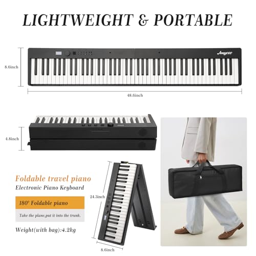 Image of 88 Key Full Size Portable Folding Electronic Keyboard Piano Set Built-in Speakers,Electric Piano Keyboard,Digital Piano,Power Adaptor,Bluetooth,Carrying Bag,Headphones,Note Sticker