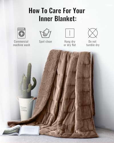 Uttermara Weighted Blanket Twin 15 Pounds, Adult Weighted Blankets with Soft Plush Flannel Fleece & Cozy Warm Sherpa for Couch Bed, Heavy Blanket Great for Sleeping and Relax, 48" x 72" 15lbs in Tan