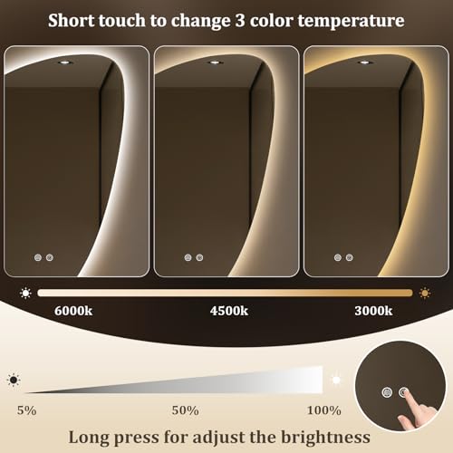 Image of WallBeyond LED Bathroom Mirror with Lights, 20 x 31 Inch Led Bathroom Vanity Mirror for Wall, Anti Fog Mirror for Bathroom, 3 Colors and Dimmable Light