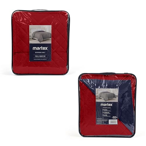Image of Martex Reversible Coverlet, Full Queen, Red /Navy | Lightweight, Durable, Soft, Easy Care, Reversible