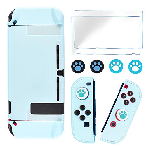 DLseego Switch Full Protective Case Cover Designed for Switch Joy-Con Controllers with Glass Screen Protector, Anti-Scratch [Baby Skin Touch] Grip Cover – Blue