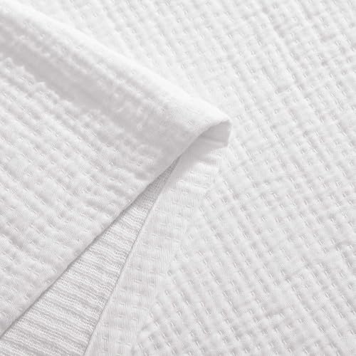 Image of Tommy Hilfiger - Queen Cotton Blanket, Woven Running Stitched Bedding, Medium Weight Soft Blanket, Anti-Pilling & Fade Resistant, Ideal for Layering, Oeko-TEX Certified (White)