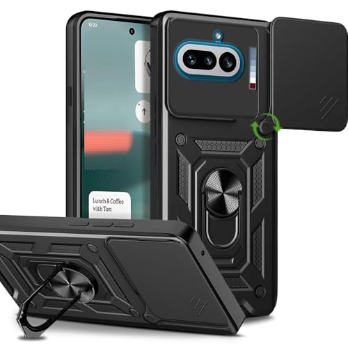 Image of SPAZY CASE Nothing Phone 4a Back Cover | Heavy Duty Hybrid Case with 360 Degree Rotating Finger Ring Holder + Slider Shutter Camera Protection Case for Nothing Phone 4a - Black