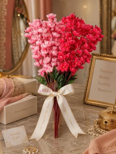 Image of ARTSY Artificial Flowers Bunch for Decoration Cherry Blossom, Ideal for vase, Home, Office Decor, Gifts, Craft, Artificial Plants for Decoration, Without vase, Pink Maroon, Combo, 2 Pieces