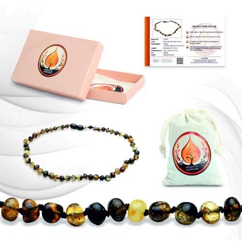 Image of AmberByHarmony Amber Necklace Set,12.5 inches Baltic Amber Necklace and 5.5 inches Bracelet (Authentic, Certified) - Handmade Amber Necklace from Lithuania