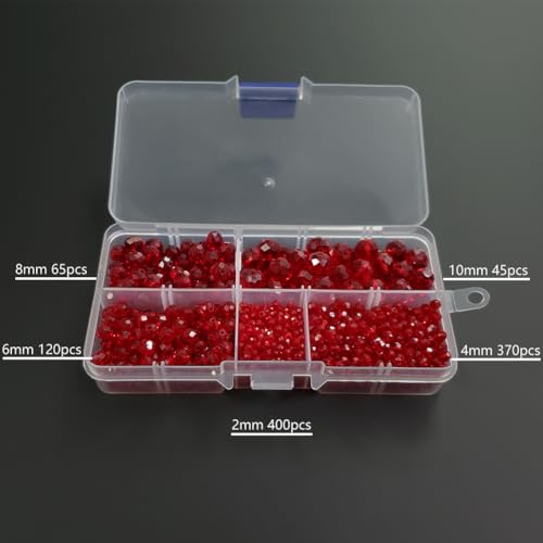 Image of Chengmu Red Rondelle Glass Beads for Jewelry Making, Faceted Briolette Crytal Spacer Beads for Bracelet Necklace Earring (2mm 4mm 6mm 8mm 10mm Mixed Sizes, 1000pcs)