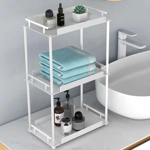 FEILERN 3 Etagen Küchenregal Arbeitsplatte, Standregal Badezimmer Organizer, Metall Gewürzregal Kleines Küchenregal Stehend für Arbeitsplatte, Wohnzimmer, Schlafzimmer, Weiß