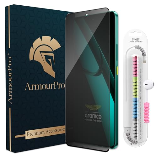 Image of ArmourPro Premium Privacy Tempered Glass Compatible for Realme GT 7 (6.78 Inch) Edge-To-Edge Protector Coverage with Easy Installation kit & Cable Protector | Anti-Spy Privacy Screen Protector