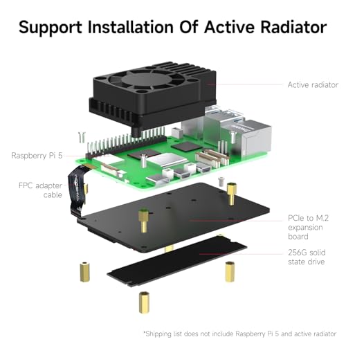 Image of Yahboom M.2 NVMe to PCIe Adapter M.2 HAT+ for Raspberry Pi5 Support M.2 NVMe SSD 2230 2242 2260 2280 Support Install Pi5 Heatsink with 256GB M.2 SSD Nvme (PCIe Adapter+256GB SSD)