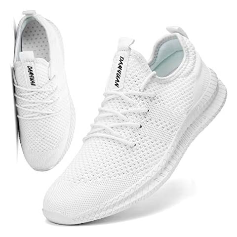 FUJEAK Men Running Shoes Men Casual Breathable Walking Shoes Sport Athletic Sneakers Gym Tennis Slip On Comfortable Lightweight Shoes A White Cover