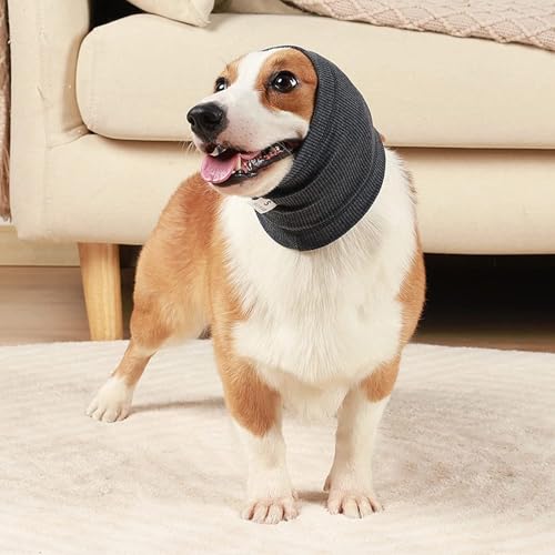 Image of Dog Ear Cover Muffs Noise Protection, Comfort Calming Anti Anxiety Relief Snood for Dogs Grey L