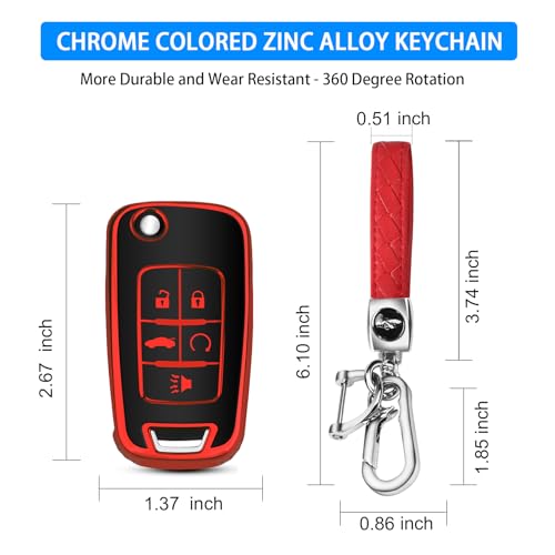 Image of QBUC for Chevy Key Fob Cover with Keychain Fit for Chevrolet Equinox Buick Camaro Cruze Malibu Impala Sonic Full Protection (Black /Pink)