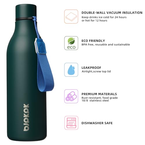 Image of BJPKPK Insulated Water Bottles, 25 oz Stainless Steel Metal Water Bottle with Strap, BPA Free Leak Proof Jugs, Mugs, Flasks, Reusable Thermal Flasks for Sports & Travel, Army Green