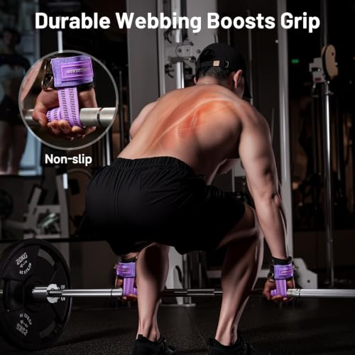Image of MANUEKLEAR Non-Slip Wrist Straps for Weightlifting Deadlifting, Gym Lifting Straps with D Rings for Cable Machine Workout, 10mm Neoprene Padded Weight lifting Wrist Wraps for Men Women (Purple, M (16.0-19.0 cm))