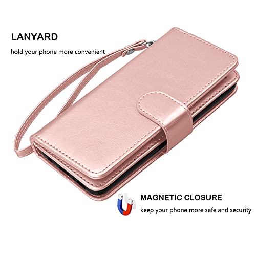 Njjex Wallet Case For Samsung Galaxy A12, For Galaxy A12 Case 6.5", [9 Card Slots] Pu Leather Credit Holder Folio Flip [Detachable] Kickstand Magnetic Phone Cover & Lanyard For Samsung A12 [Rosegold] #TOP5
