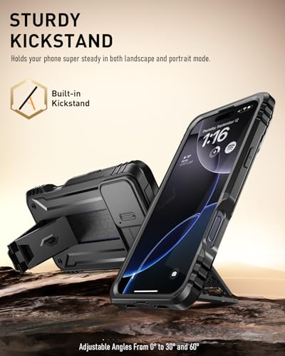 Image of Poetic Revolution Case for iPhone 16 Pro Max 6.9 inch, [Slide Camera Cover], Full-Body Military Grade Rugged Shockproof Cover with Kickstand and Built-in-Screen Protector, Black