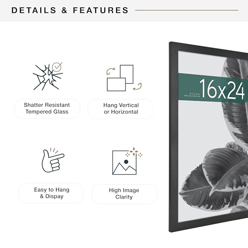 MCS Studio Gallery 16x24 Poster Frame Black Woodgrain, Vertical & Horizontal Wall Hanging Large Picture Frame for Photos, Posters & Art Prints (1-Pack)